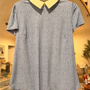 CeCe | Polka Dot Short Sleeve Top with Contrast Collar